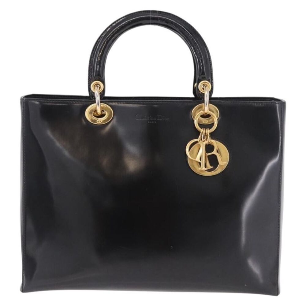 Christian Dior Vintage Lady Dior Patent Black Patent_Leather Handbag